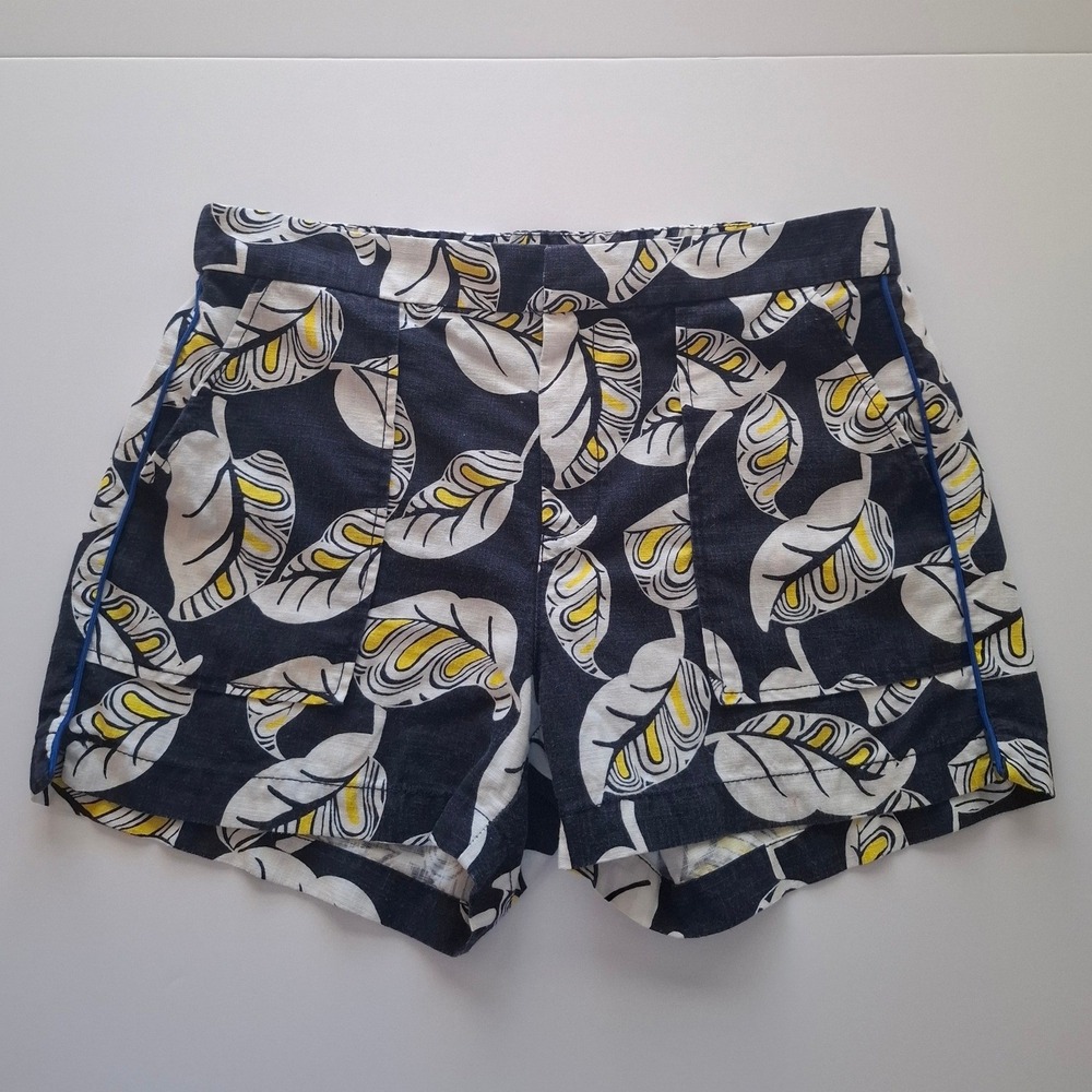J. Crew Tropical Linen Blend Shorts Navy White Beach Boho Resort Vacation Sz 8